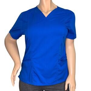 Cherokee Workwear Scrub Top Short Sleeve V-Neck Front Pockets Royal Blue Size XL